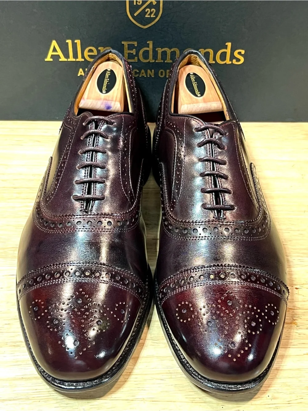 Allen Edmonds Strand Rutland Cap Toe Oxfords Custom #8 Burgundy Dye Sz 12D 🇺🇸